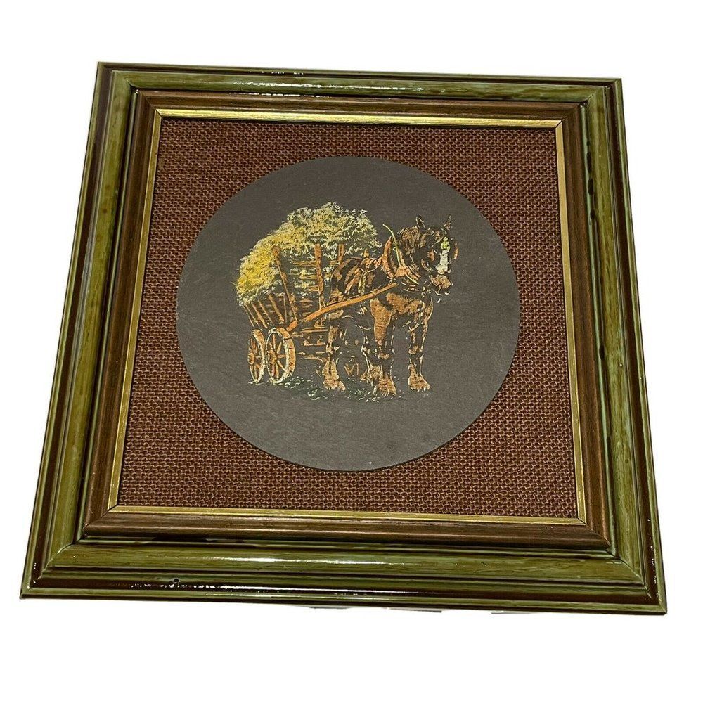 VTG Signed Navajo Sand Painting Horse Carriage “Monster Slayer” Framed Wall Art